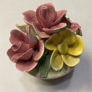 Vintage Capodimonte Flower Arrangement Vase Basket Hand Painted Italy Porcelain